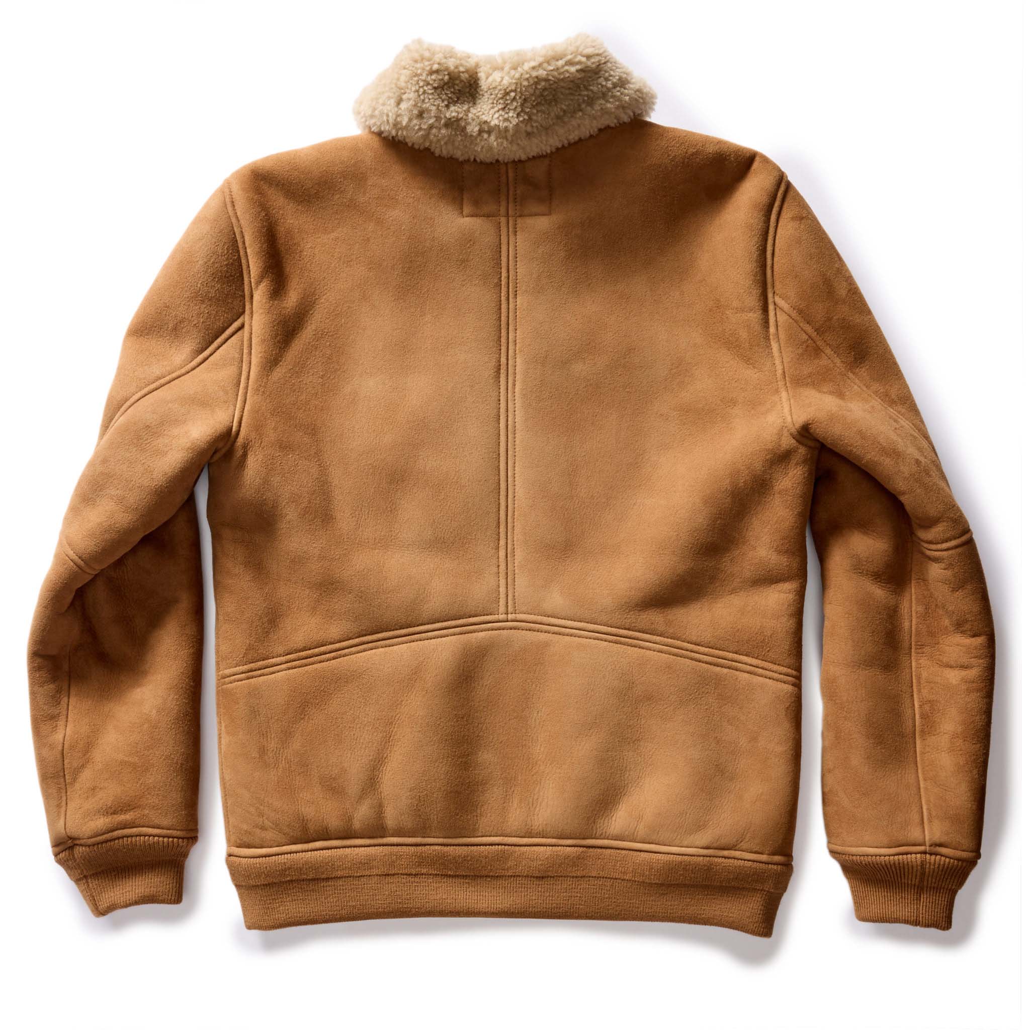 flatlay of The Wright Jacket in Camel Shearling Leather, from the back, Outerwear by Taylor Stitch