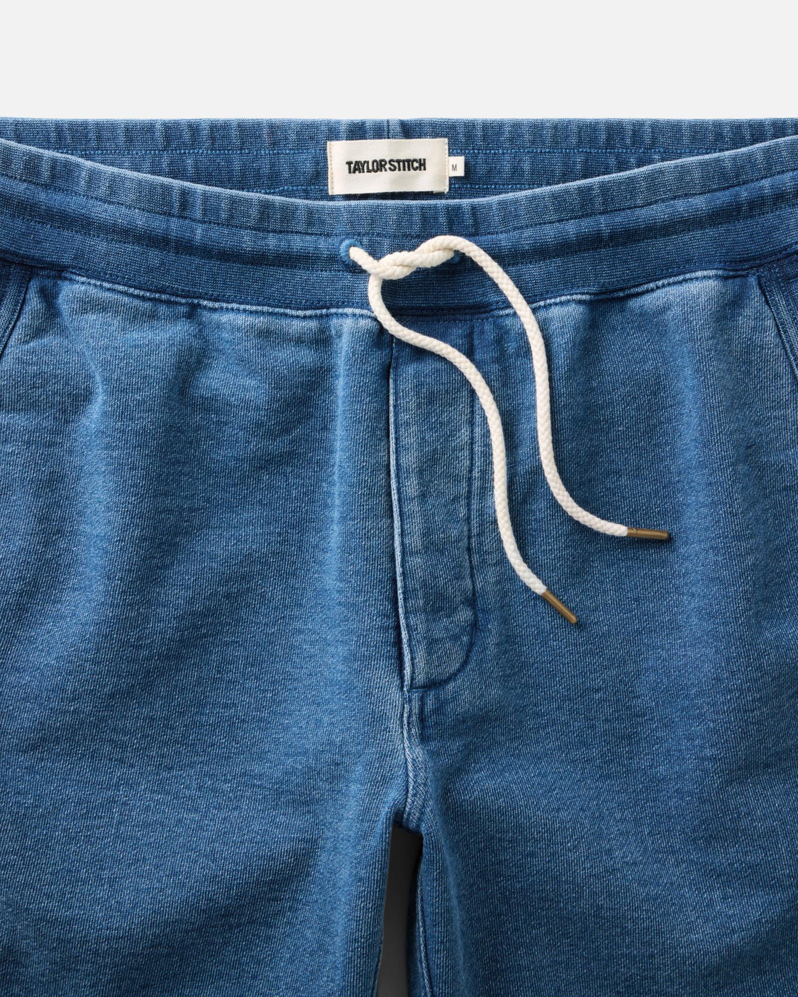 material shot of the waistband on The Sunset Pant in Washed Indigo Terry, Bottoms by Taylor Stitch
