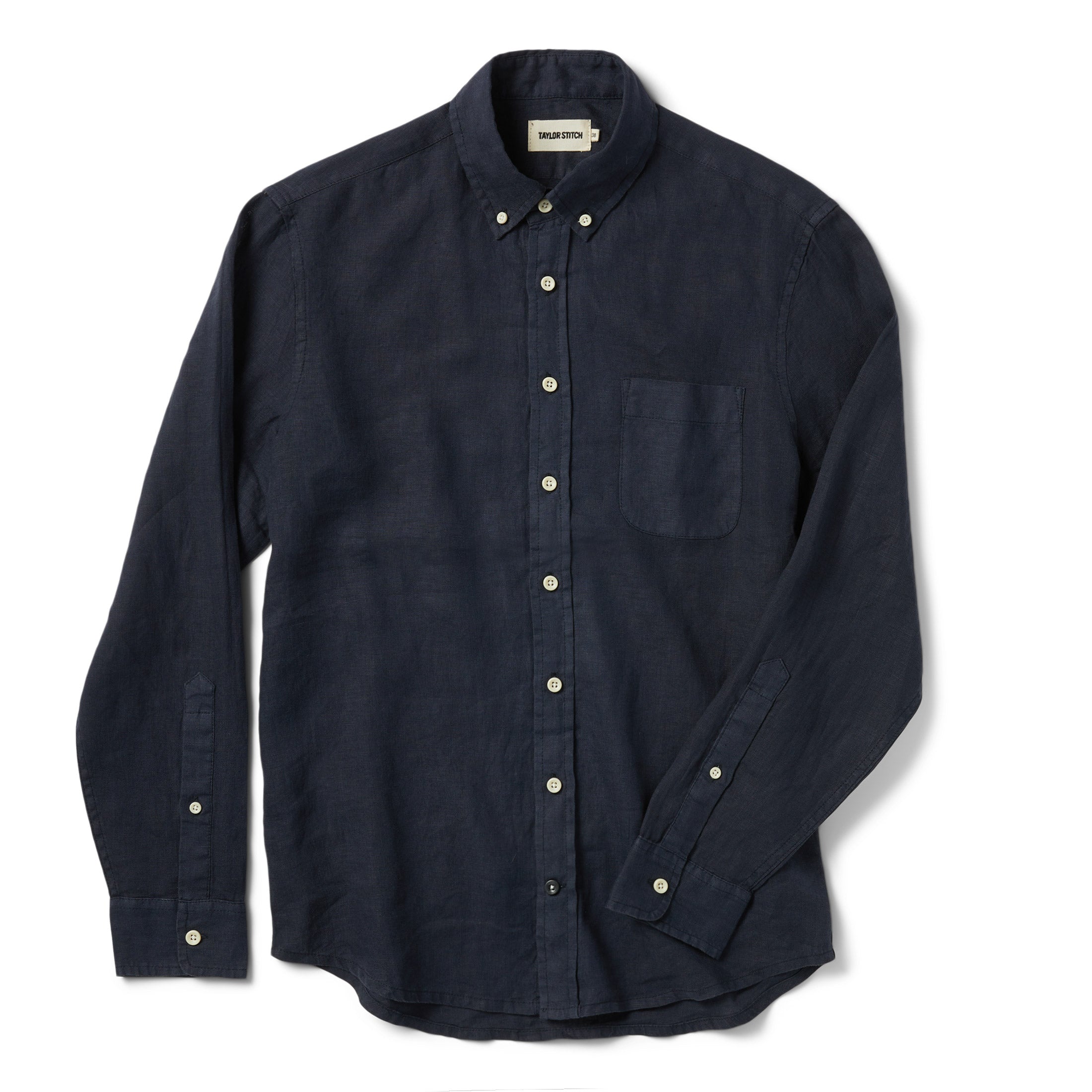 flatlay of The Jack in Navy Linen, shown in full, Wovens by Taylor Stitch