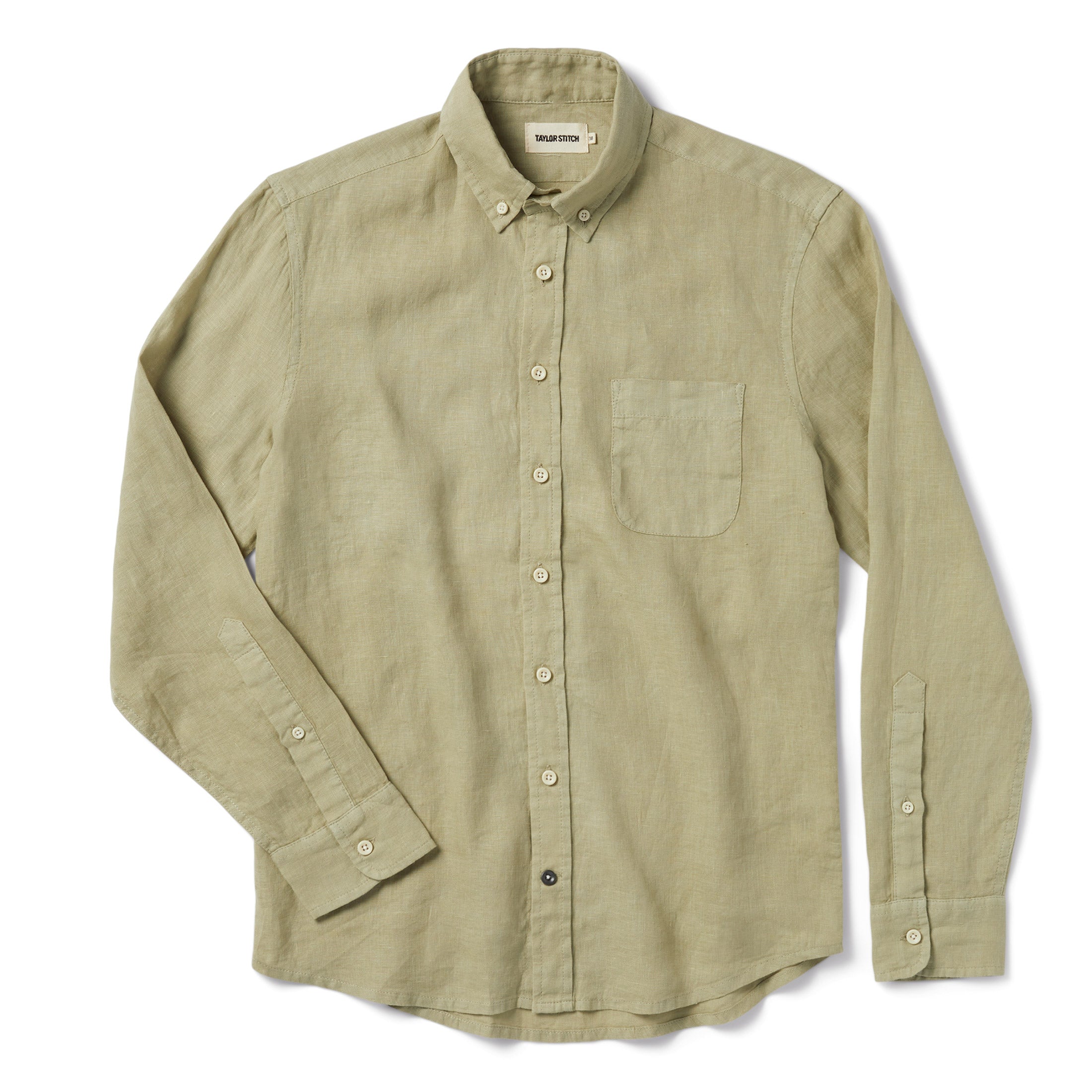 flatlay of The Jack in Sage Linen, shown in full, Wovens by Taylor Stitch
