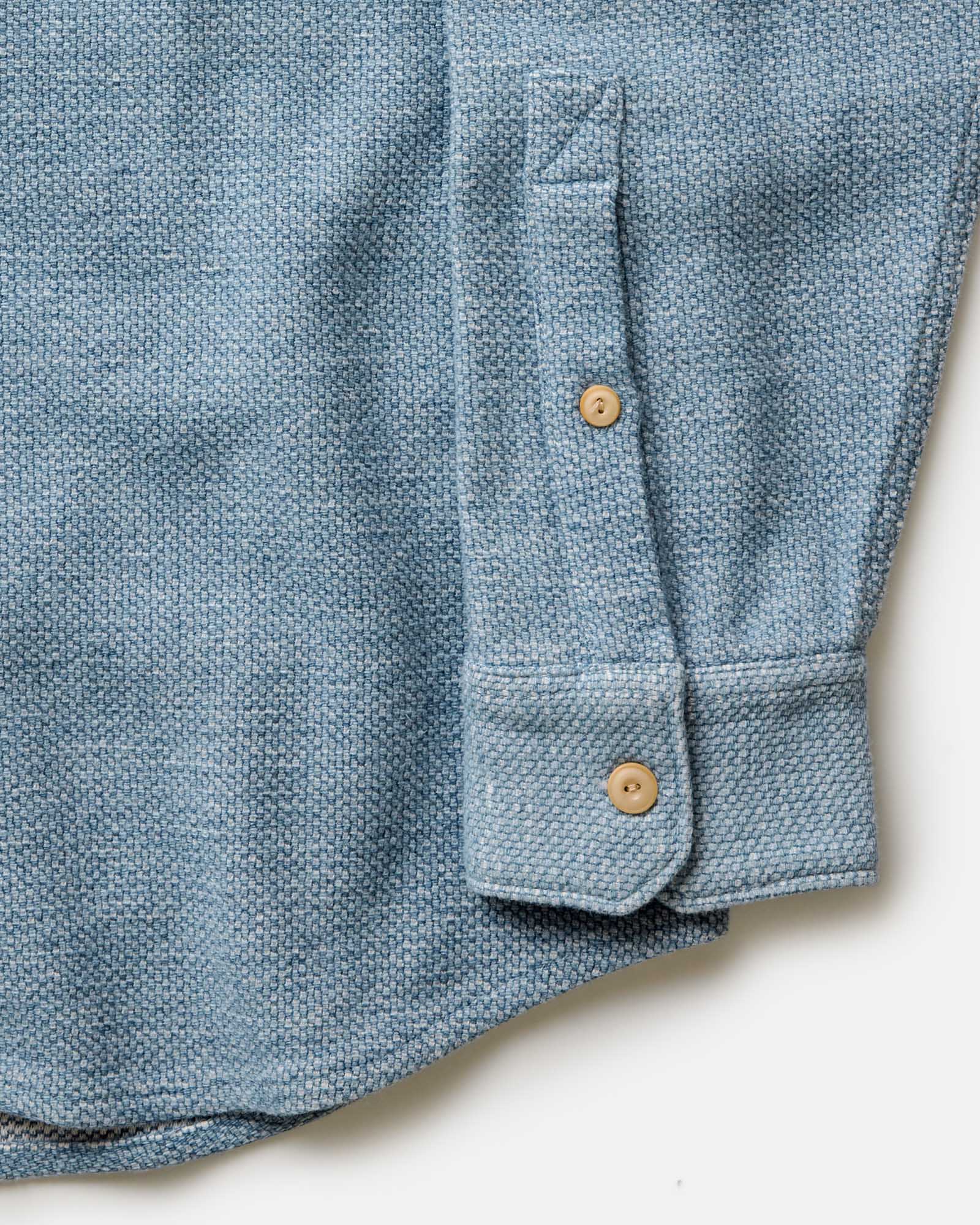 material shot of the sleeve on The Division Shirt in Washed Indigo, Wovens by Taylor Stitch