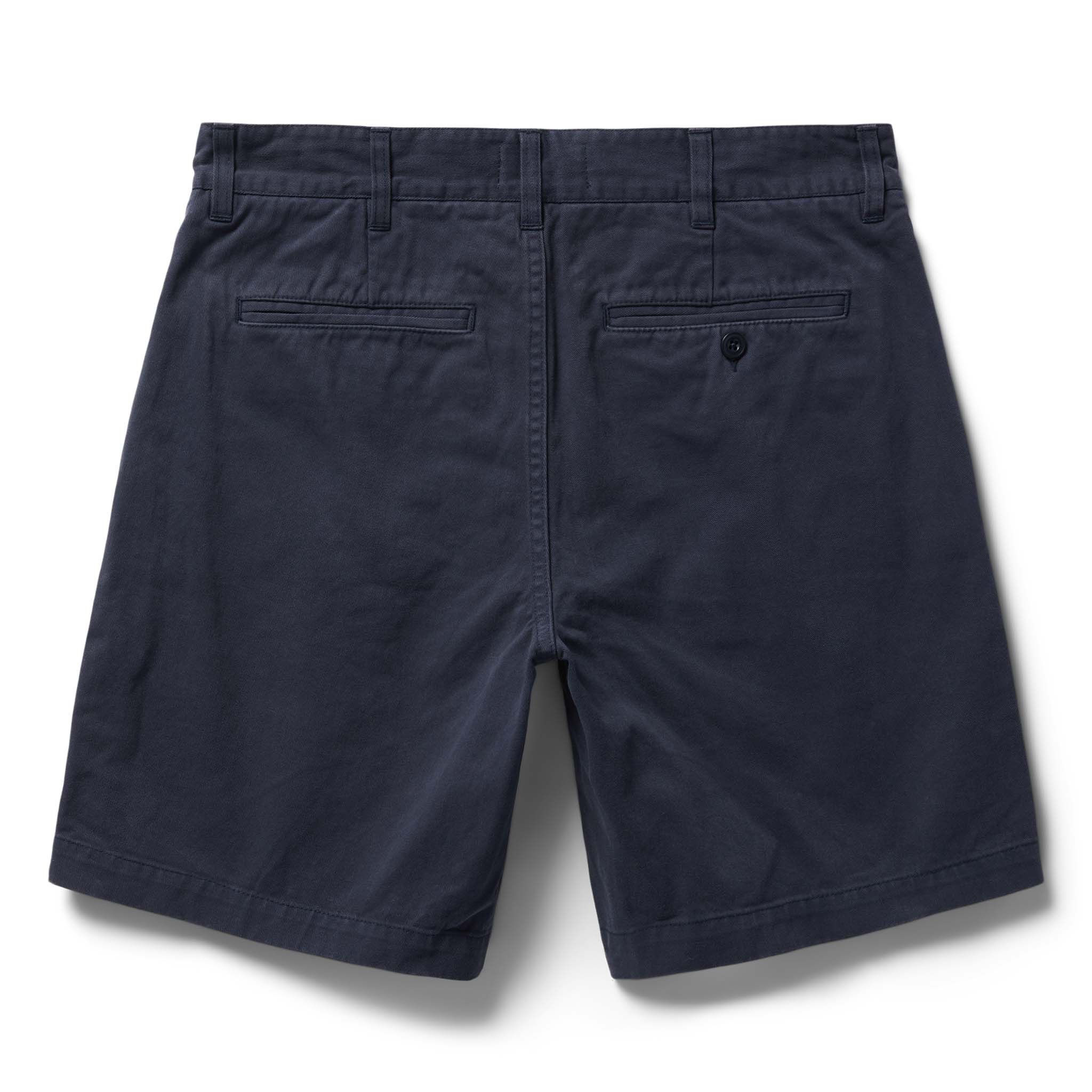 flatlay of The Foundation Short in Organic Marine, from the back, Bottoms by Taylor Stitch