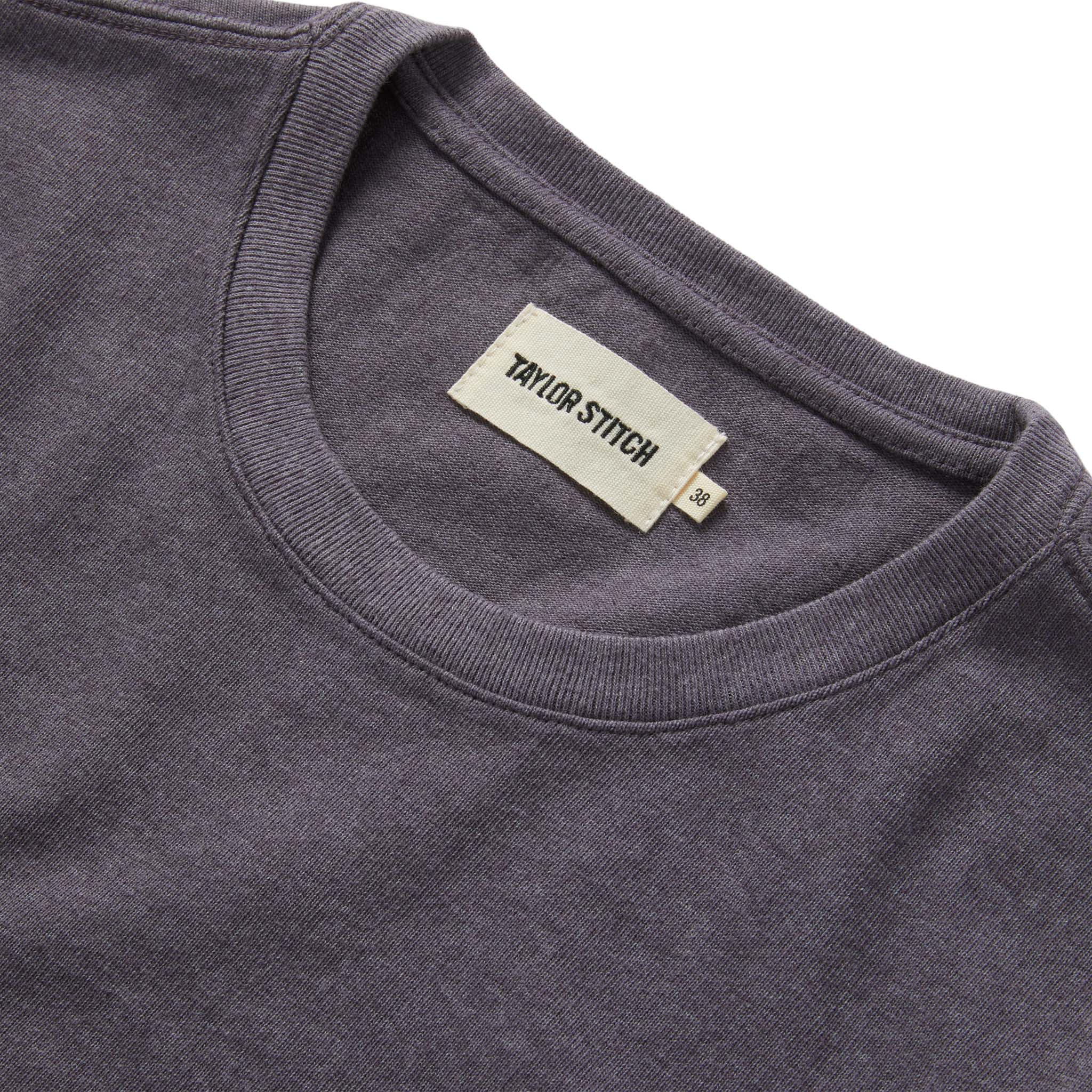 material shot of the collar on The Heavy Bag Tee in Smoke, Knits by Taylor Stitch