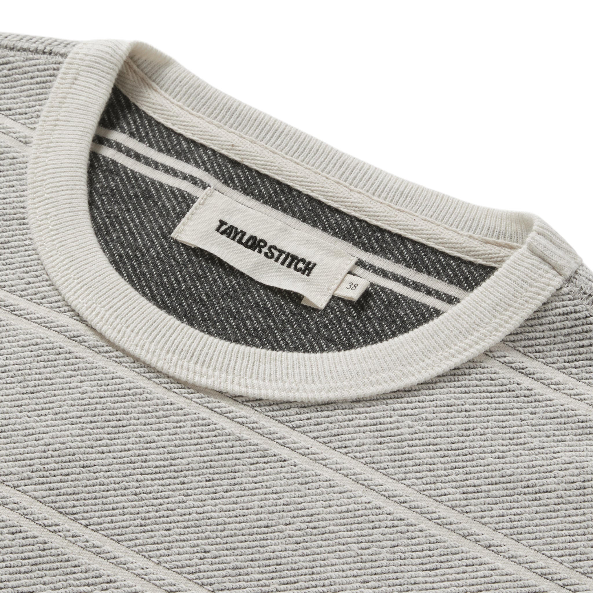 material shot of the collar on The Morgan Crewneck in Ash Stripe, Knits by Taylor Stitch