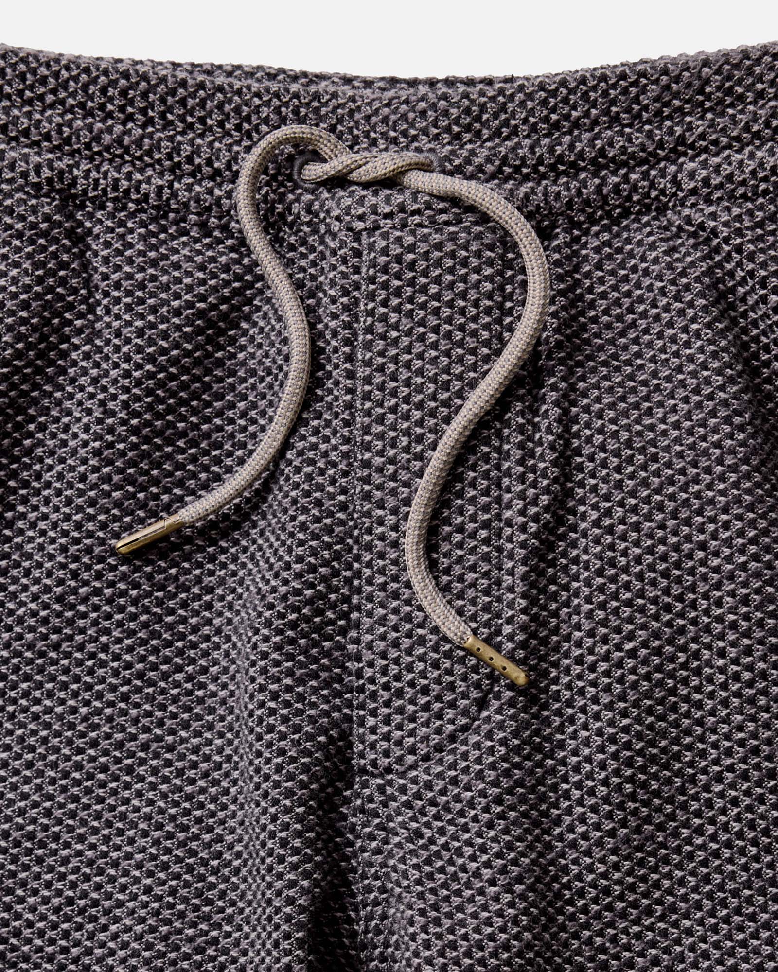 fit model wearing The Apres Pant in Charcoal Sashiko, cuff detail, Bottoms by Taylor Stitch