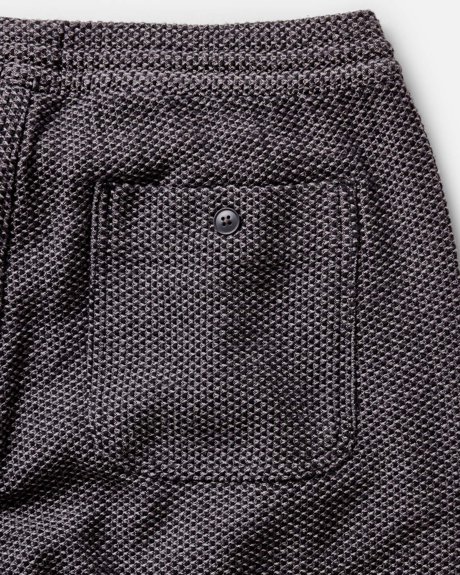 material shot of back button, Bottoms by Taylor Stitch