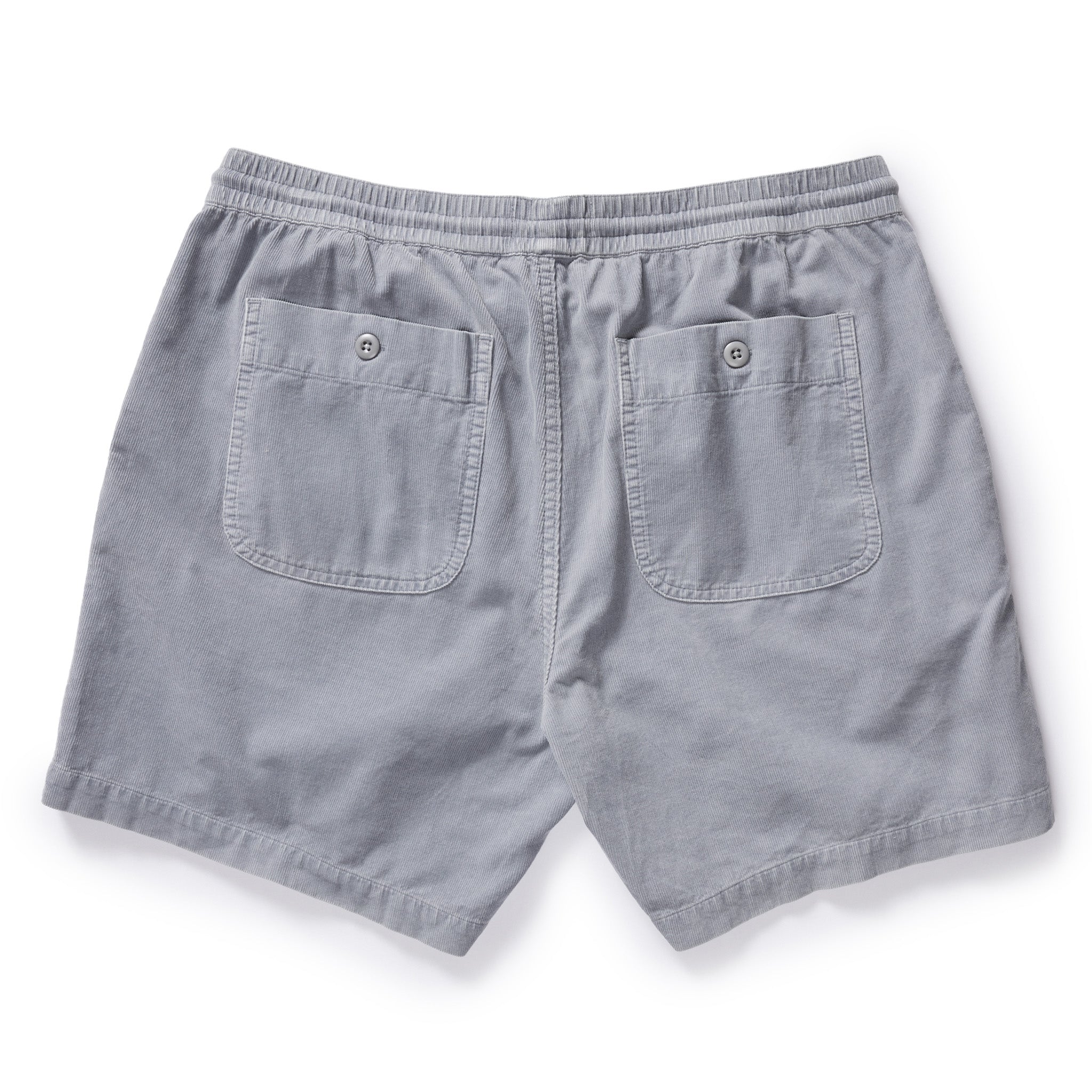 flatlay of The Apres Short in Tradewinds Micro Cord, shown from the back, Bottoms by Taylor Stitch