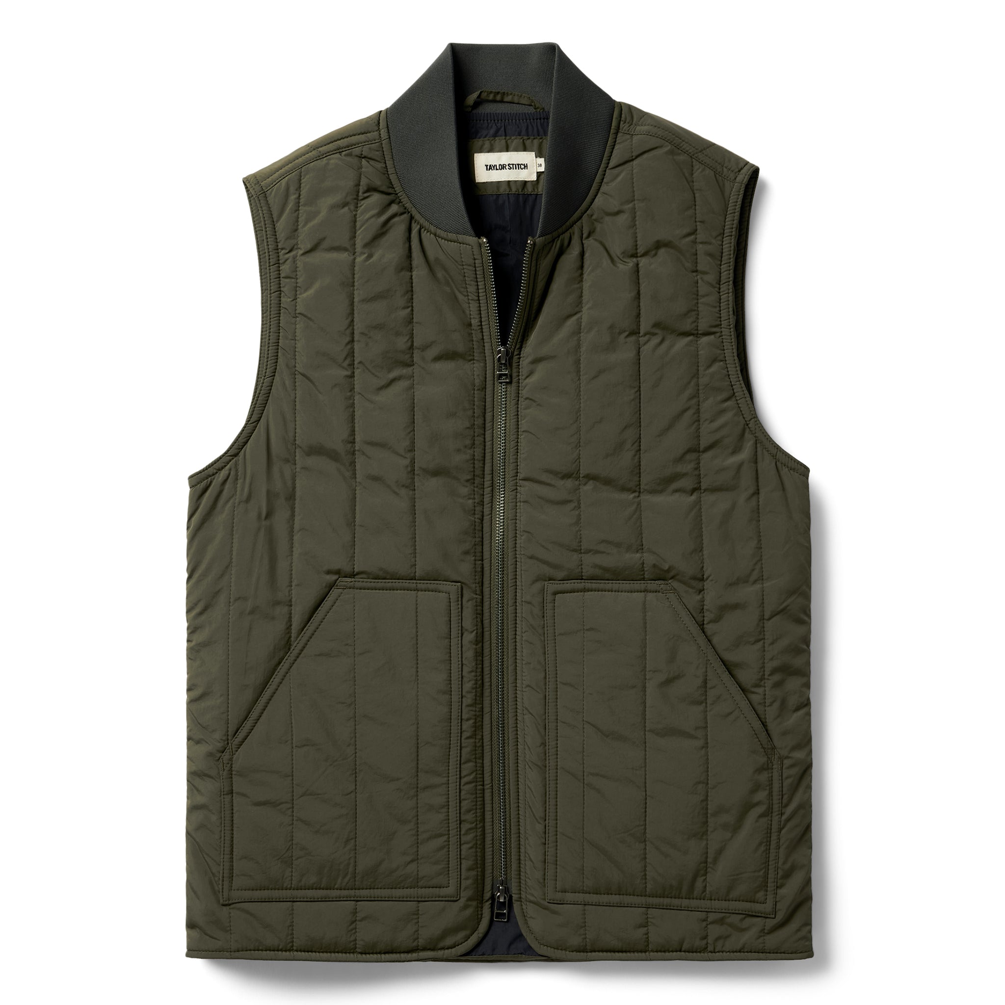 flatlay of The Able Vest in Quilted Army, Outerwear by Taylor Stitch