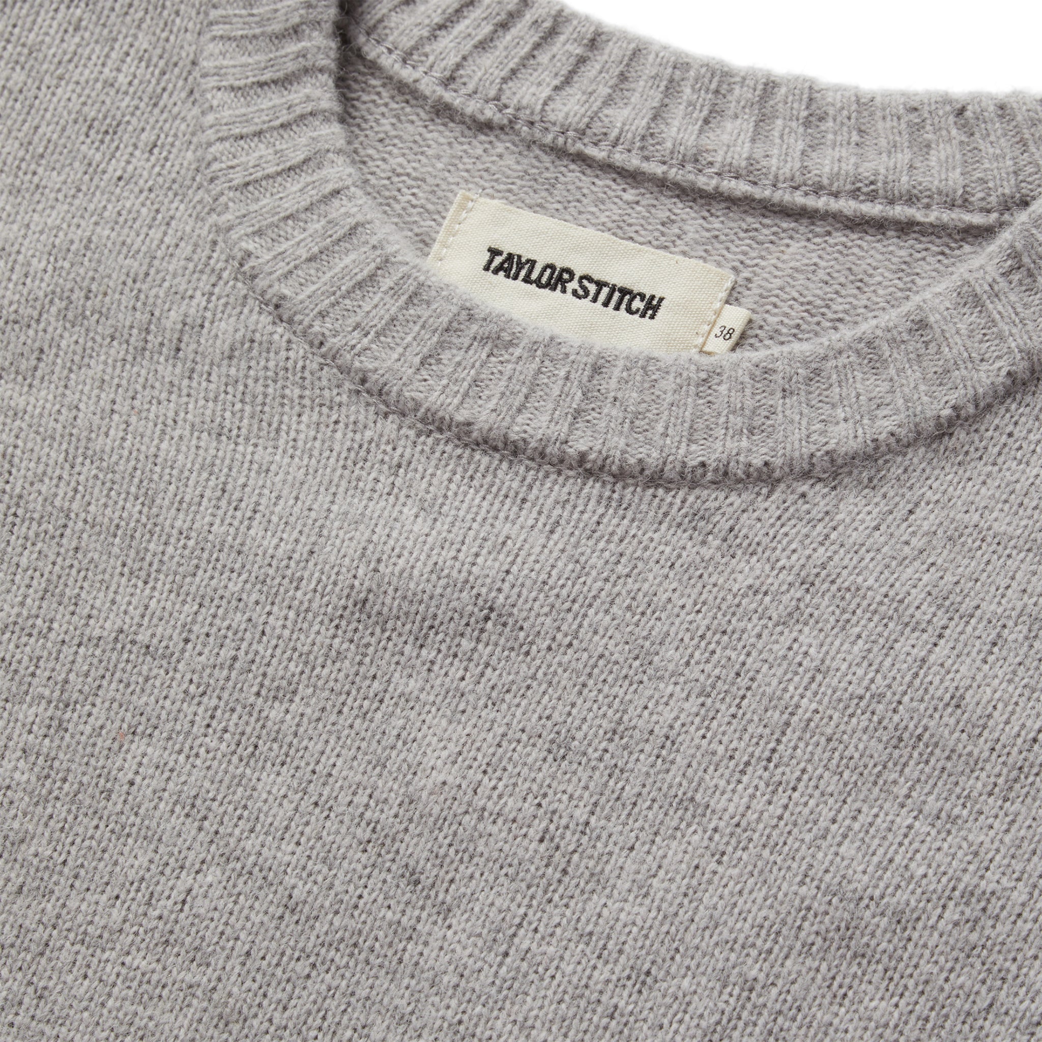 material shot of the collar on The Lodge Sweater in Heather Grey, Knits by Taylor Stitch
