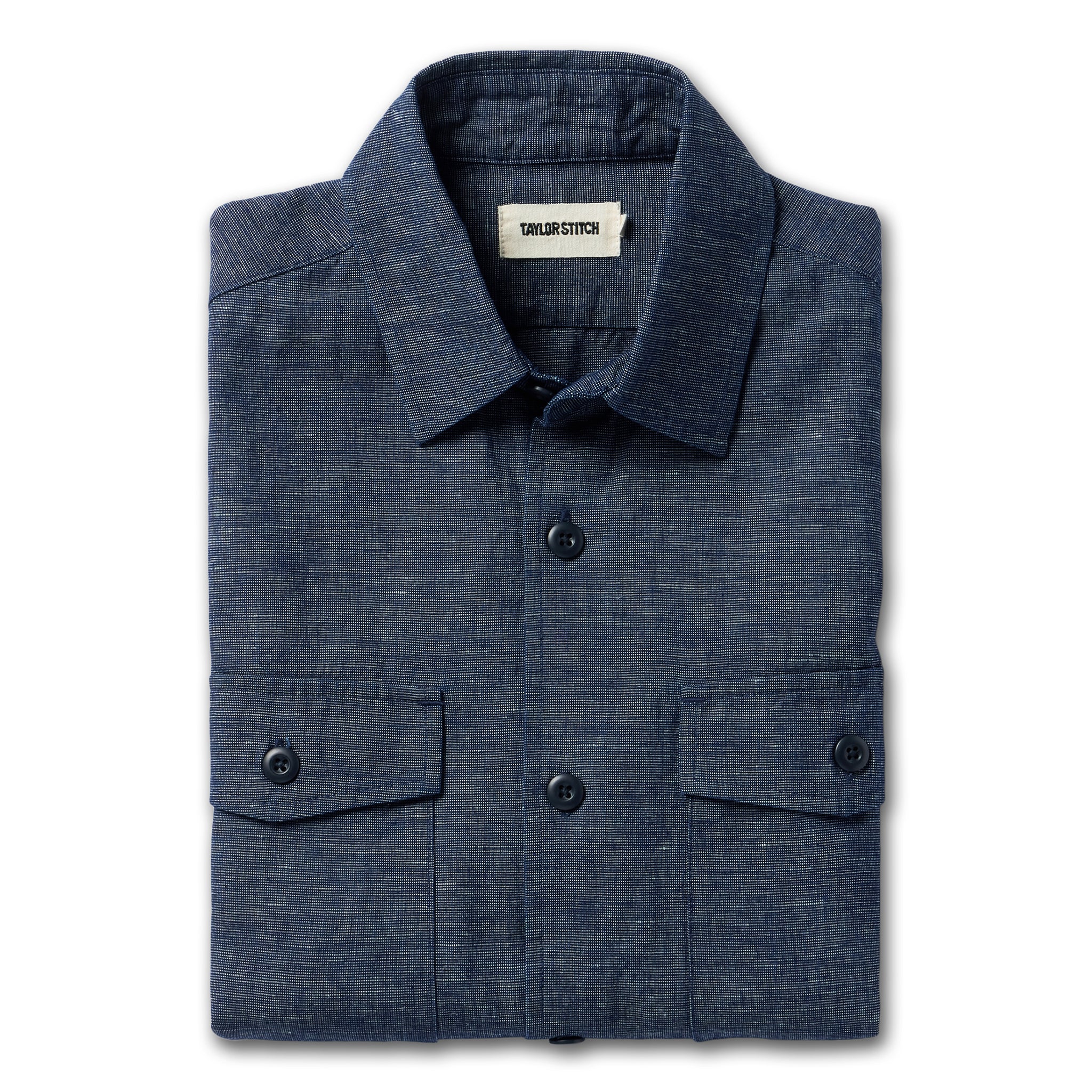 flatlay of The Point Shirt in Indigo Slub, Wovens by Taylor Stitch