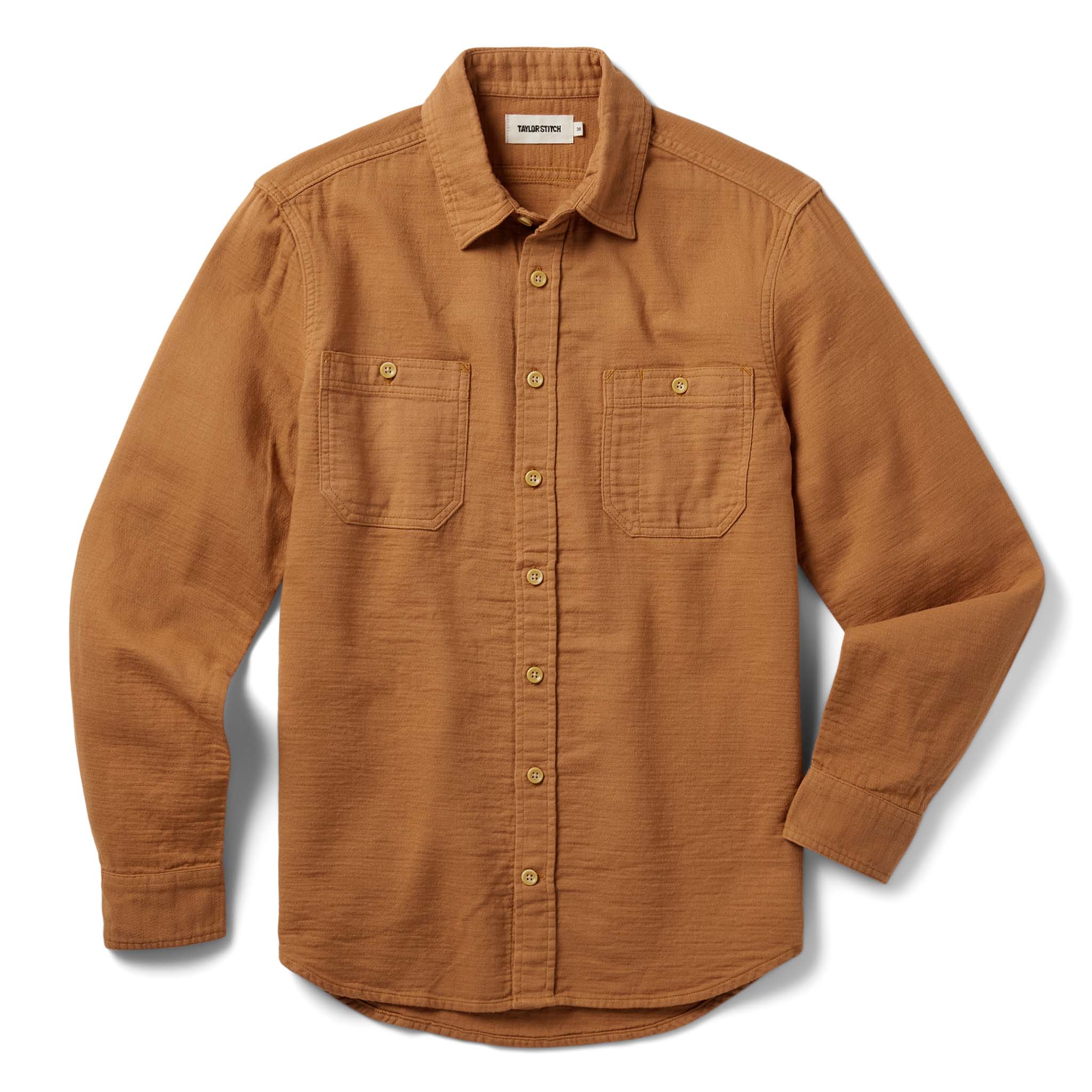 flatlay of The Utility Shirt in Russet Double Cloth, shown in full, Wovens by Taylor Stitch