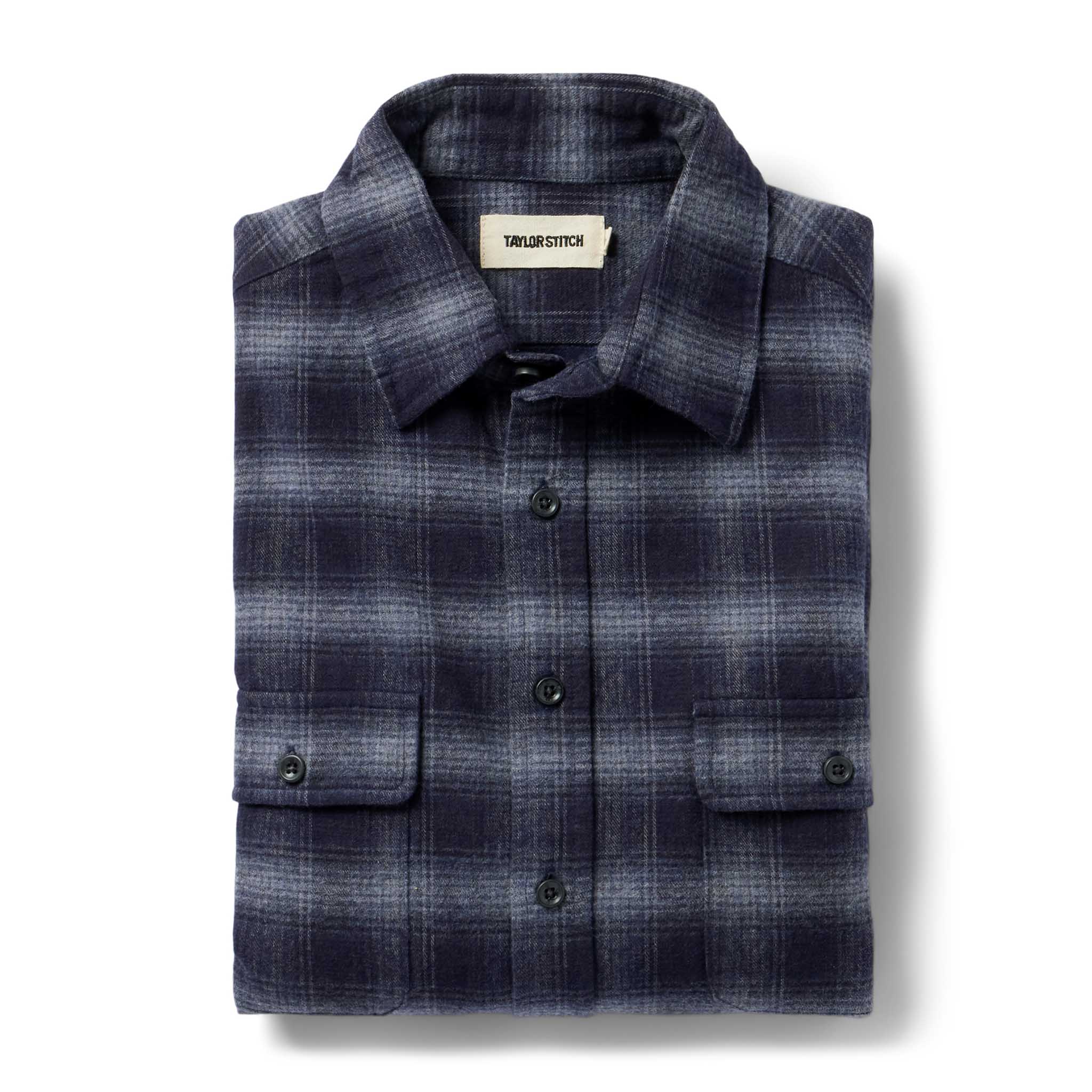 folded flatlay of The Yosemite Shirt in Navy Shadow Plaid, Wovens by Taylor Stitch