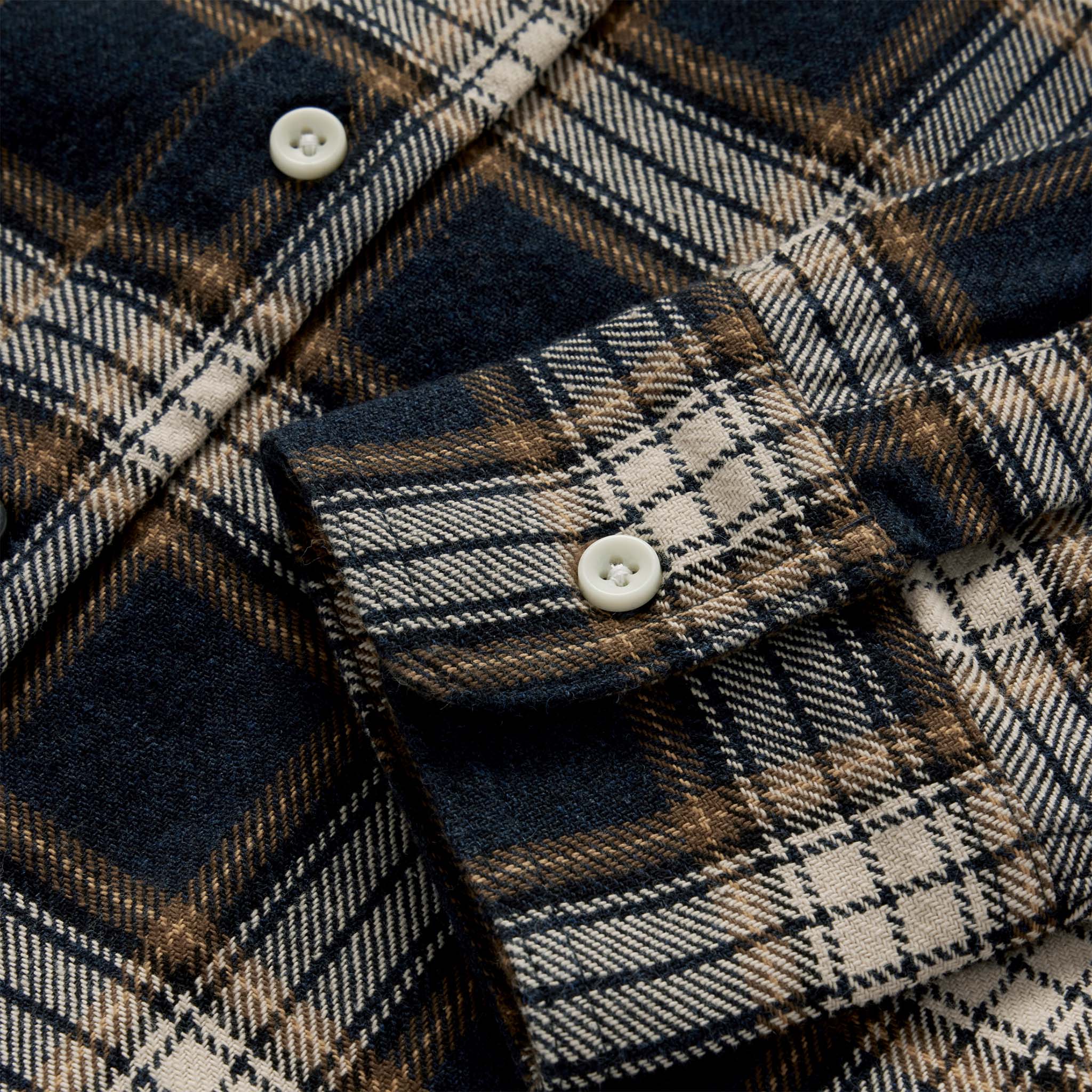 material shot of the sleeve on The Ledge Shirt in Admiral Plaid, Wovens by Taylor Stitch