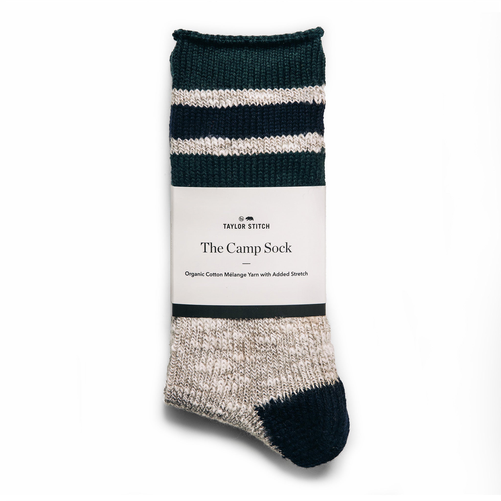 material shot of the packaging on The Camp Sock in Heather Grey, Accessories by Taylor Stitch