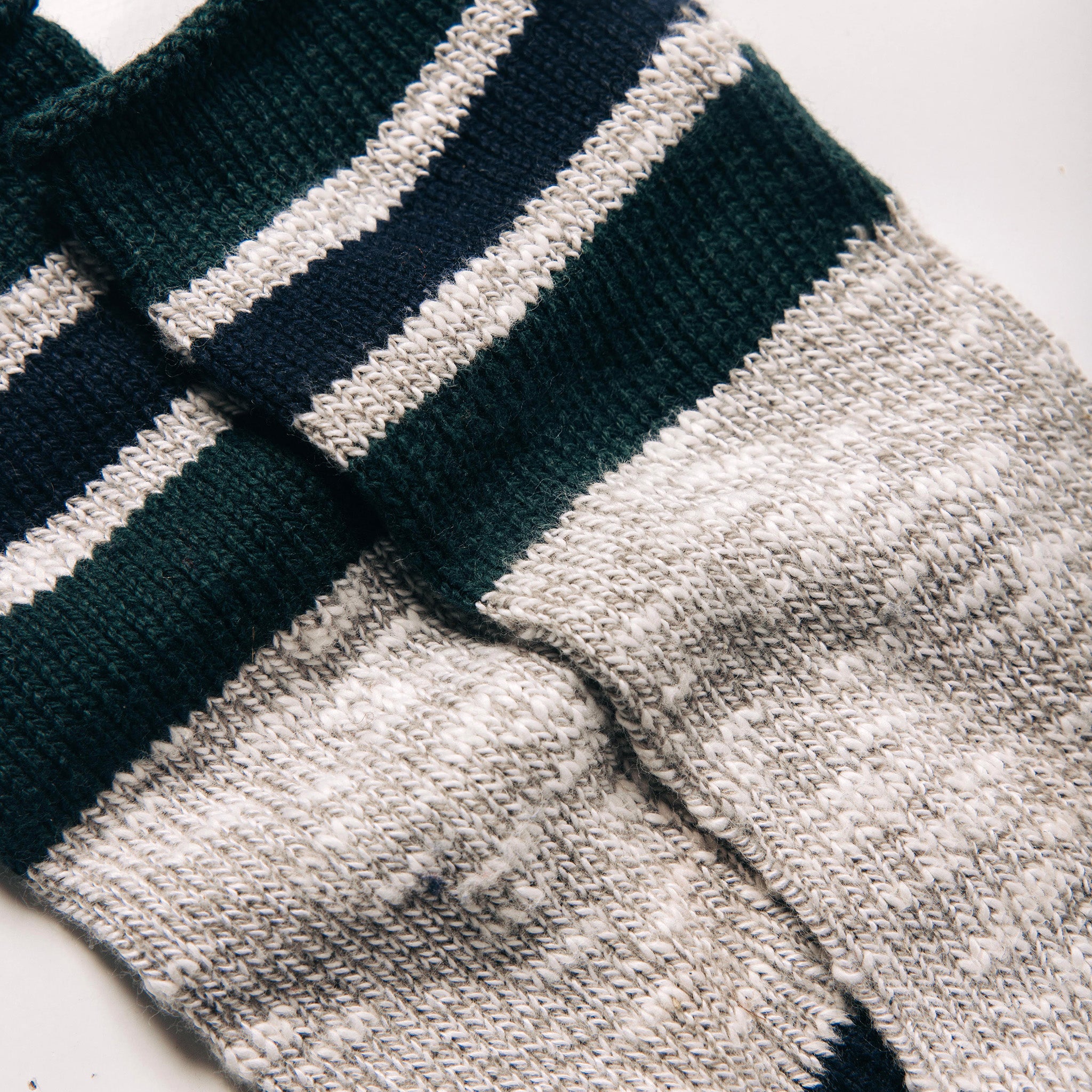 material shot of the stripes on The Camp Sock in Heather Grey, Accessories by Taylor Stitch