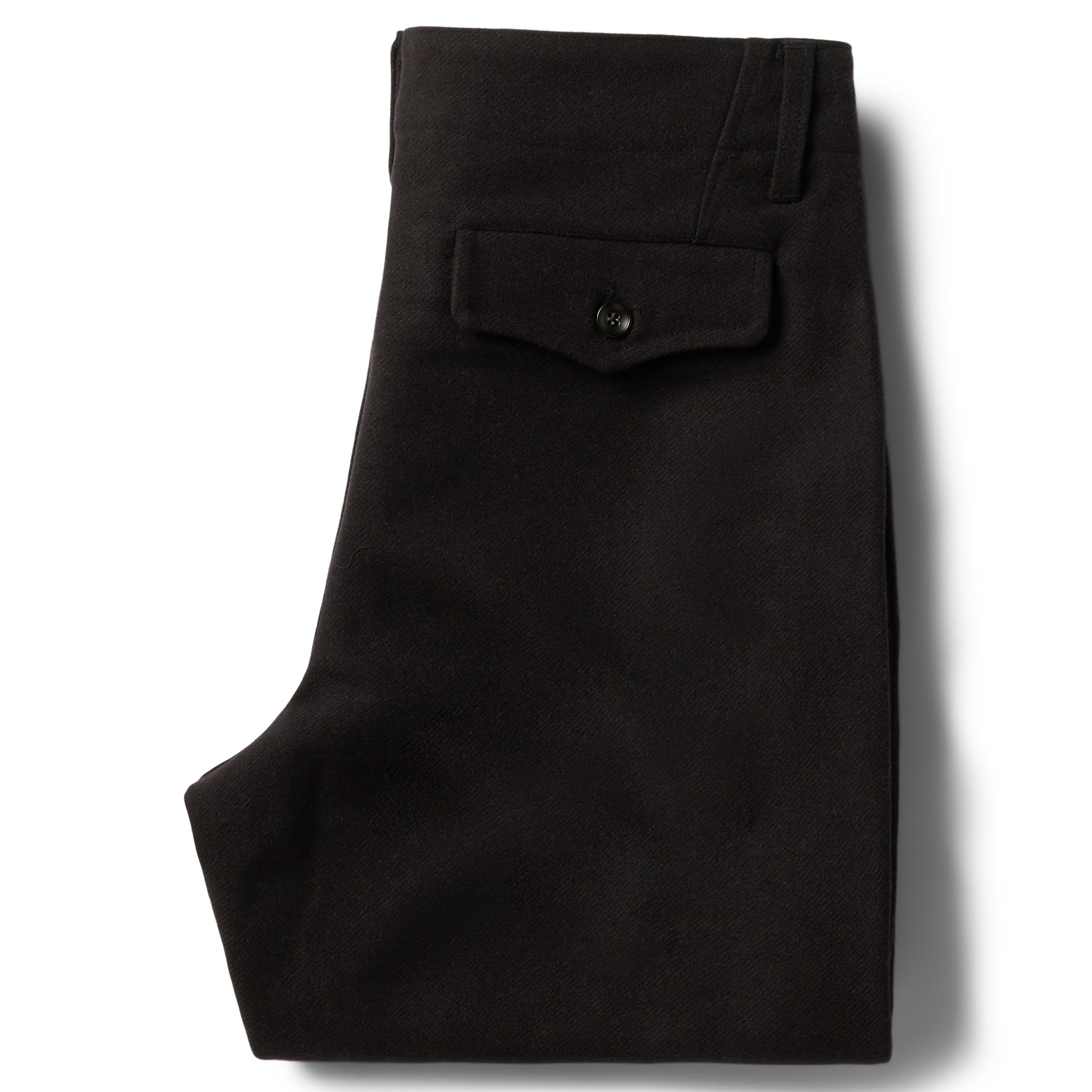flatlay of the back of The Carnegie Pant in Espresso Wool folded, Bottoms by Taylor Stitch
