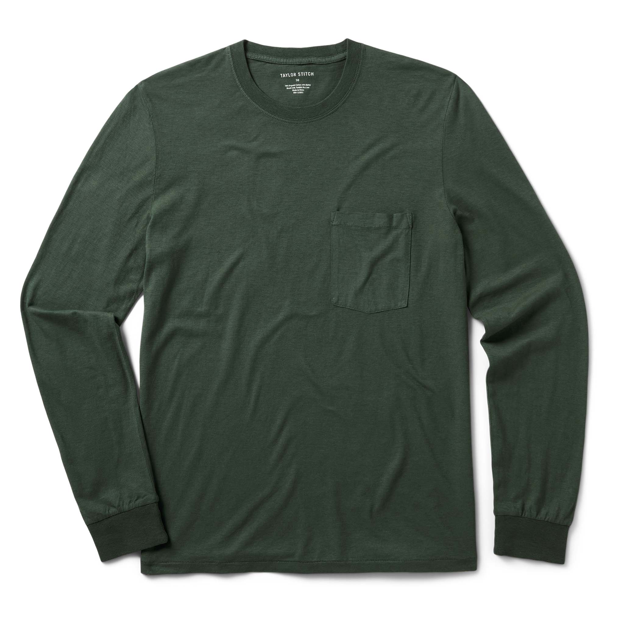 flatlay of The Cotton Hemp Long Sleeve in Pine, Knits by Taylor Stitch