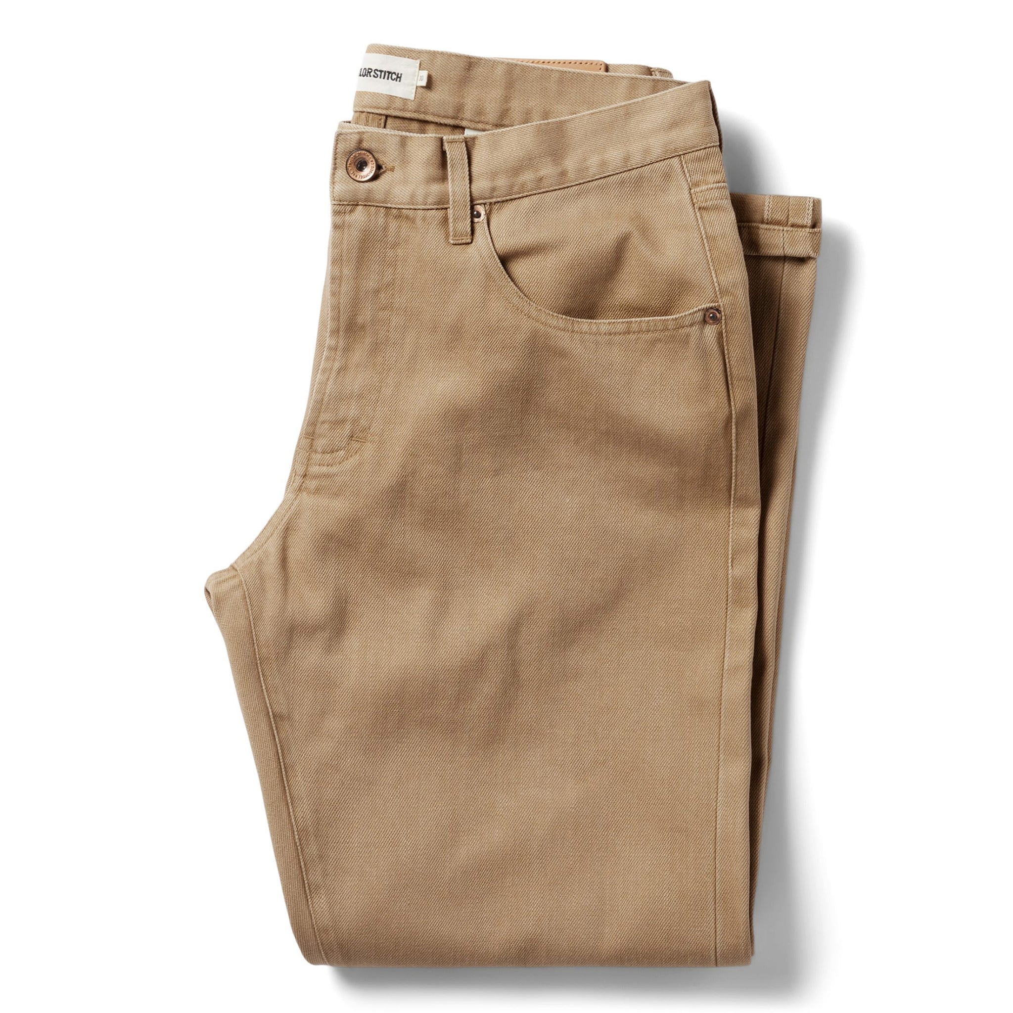 flatlay of The Democratic All Day Pant in Washed Tobacco Selvage, Bottoms by Taylor Stitch