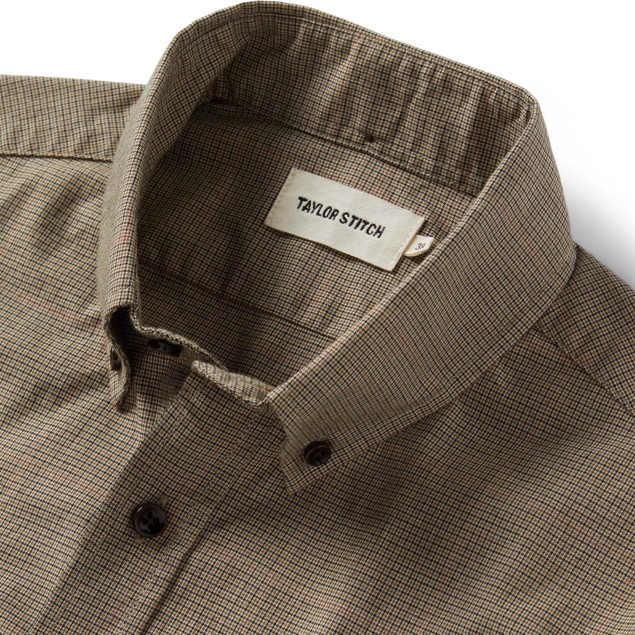 material shot of the collar on The Jack in Khaki Houndstooth Check, Wovens by Taylor Stitch
