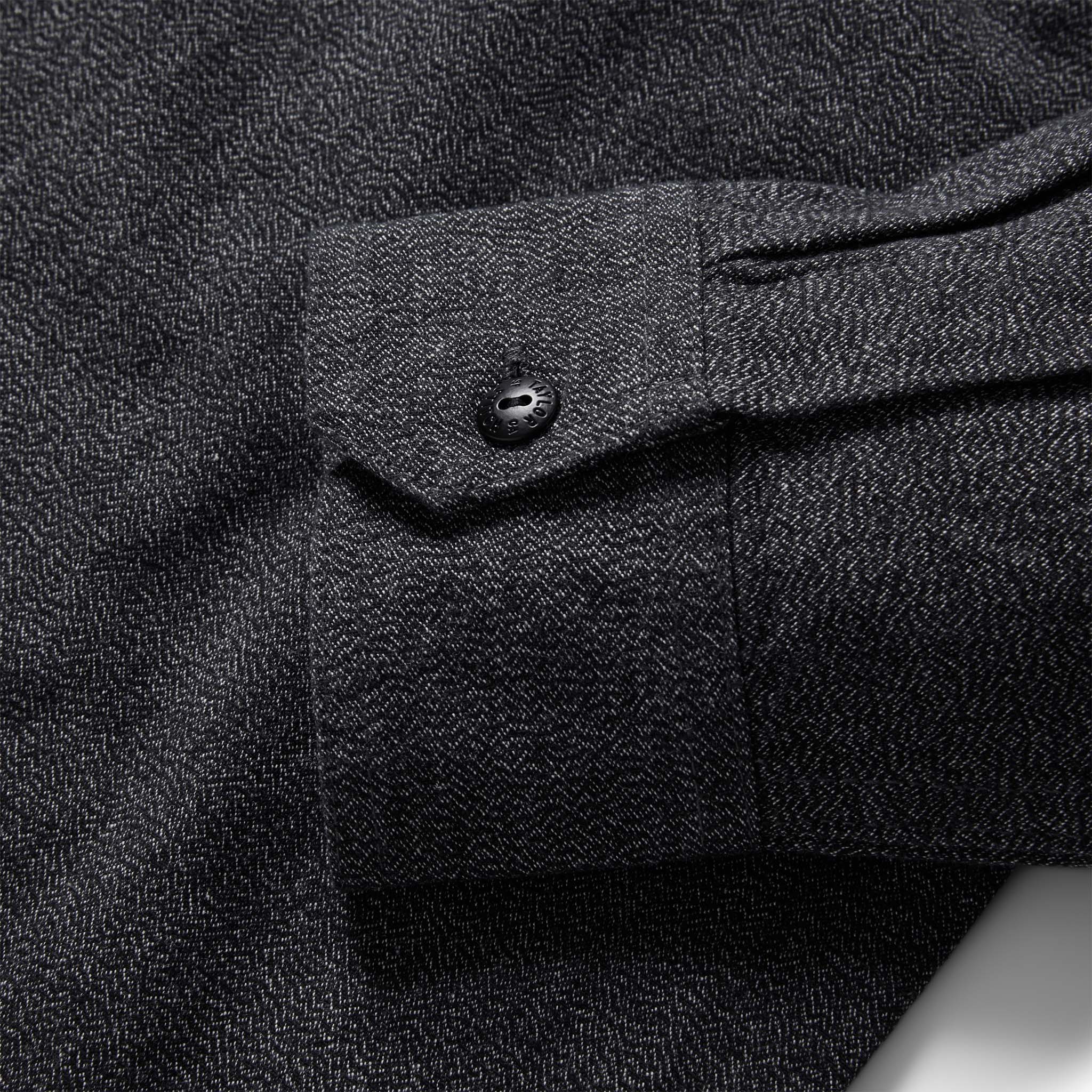 material shot of the cuff on The Utility Shirt in Ash Jaspe, Wovens by Taylor Stitch