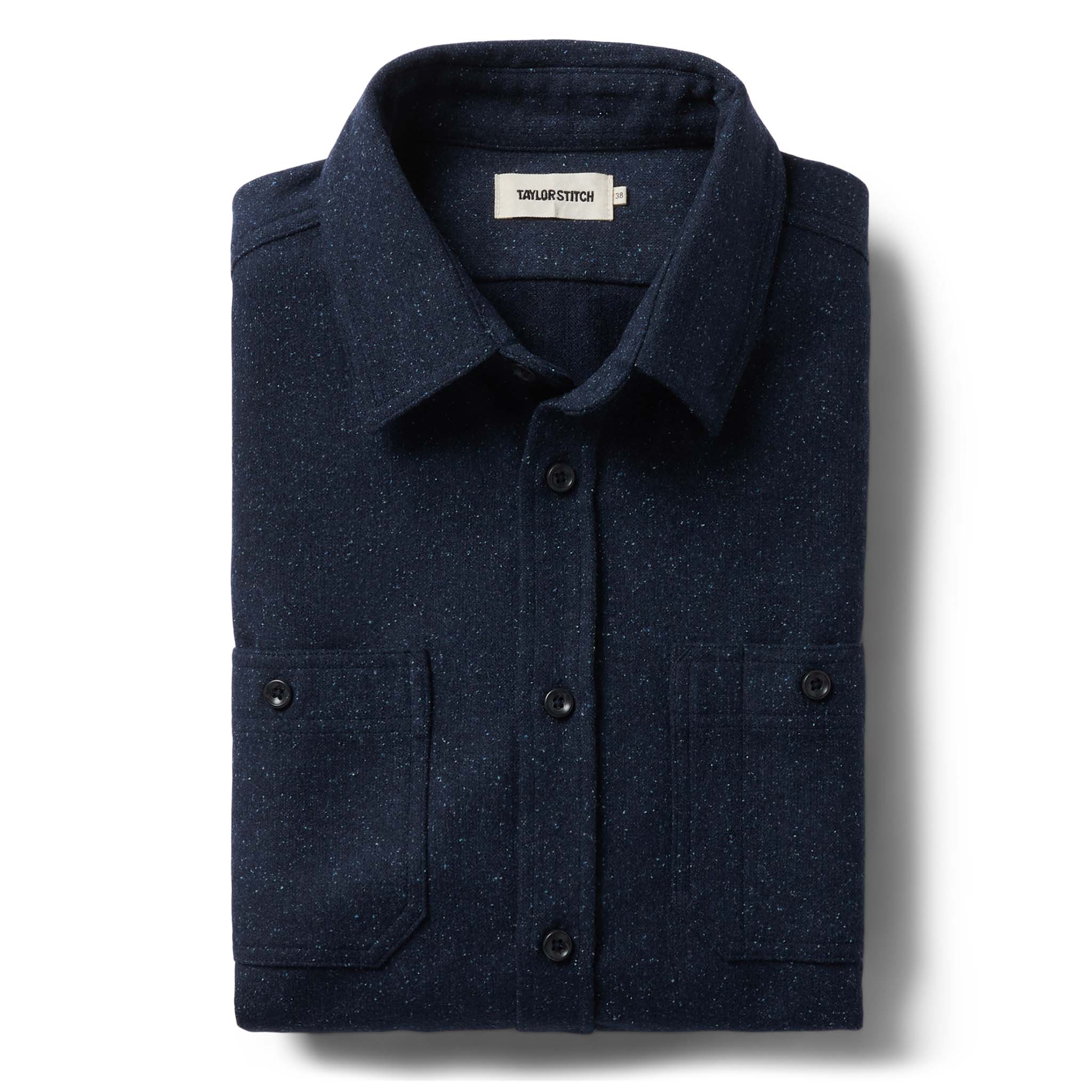 folded flatlay of The Utility Shirt in Navy Donegal Wool, Wovens by Taylor Stitch