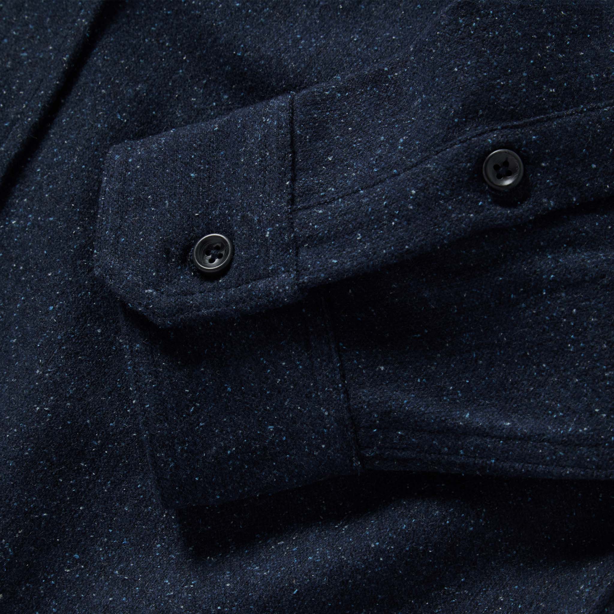 material shot of the cuffs on The Utility Shirt in Navy Donegal Wool, Wovens by Taylor Stitch