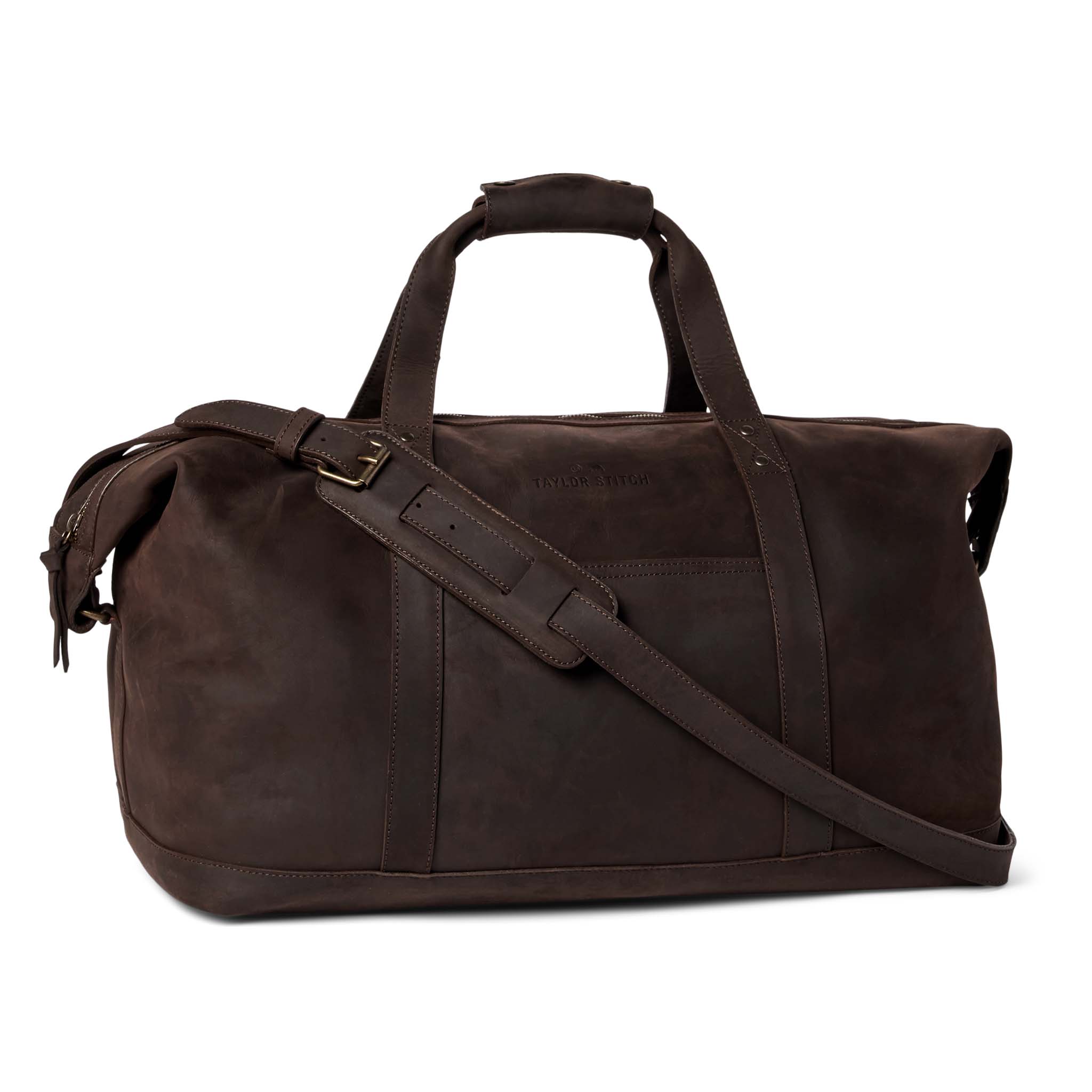 flatllay of The Weekender Duffle Bag in Espresso, Accessories by Taylor Stitch
