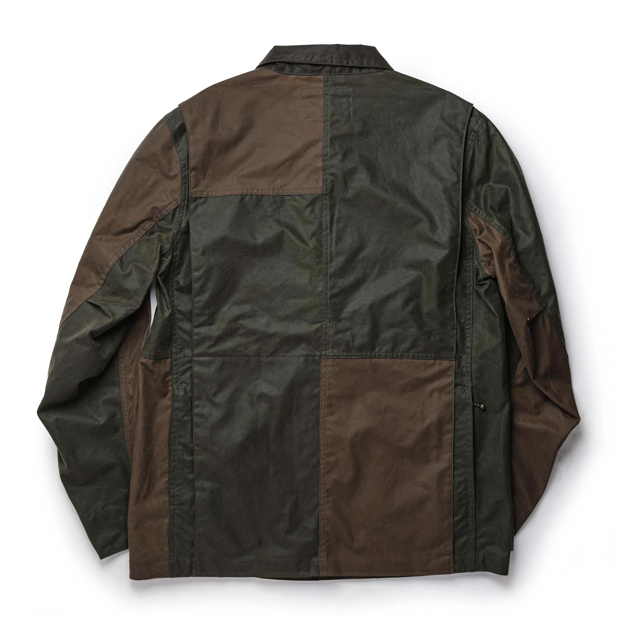 back flatlay of The Task Jacket in Waxed Khaki and Olive Patchwork, Outerwear by Taylor Stitch