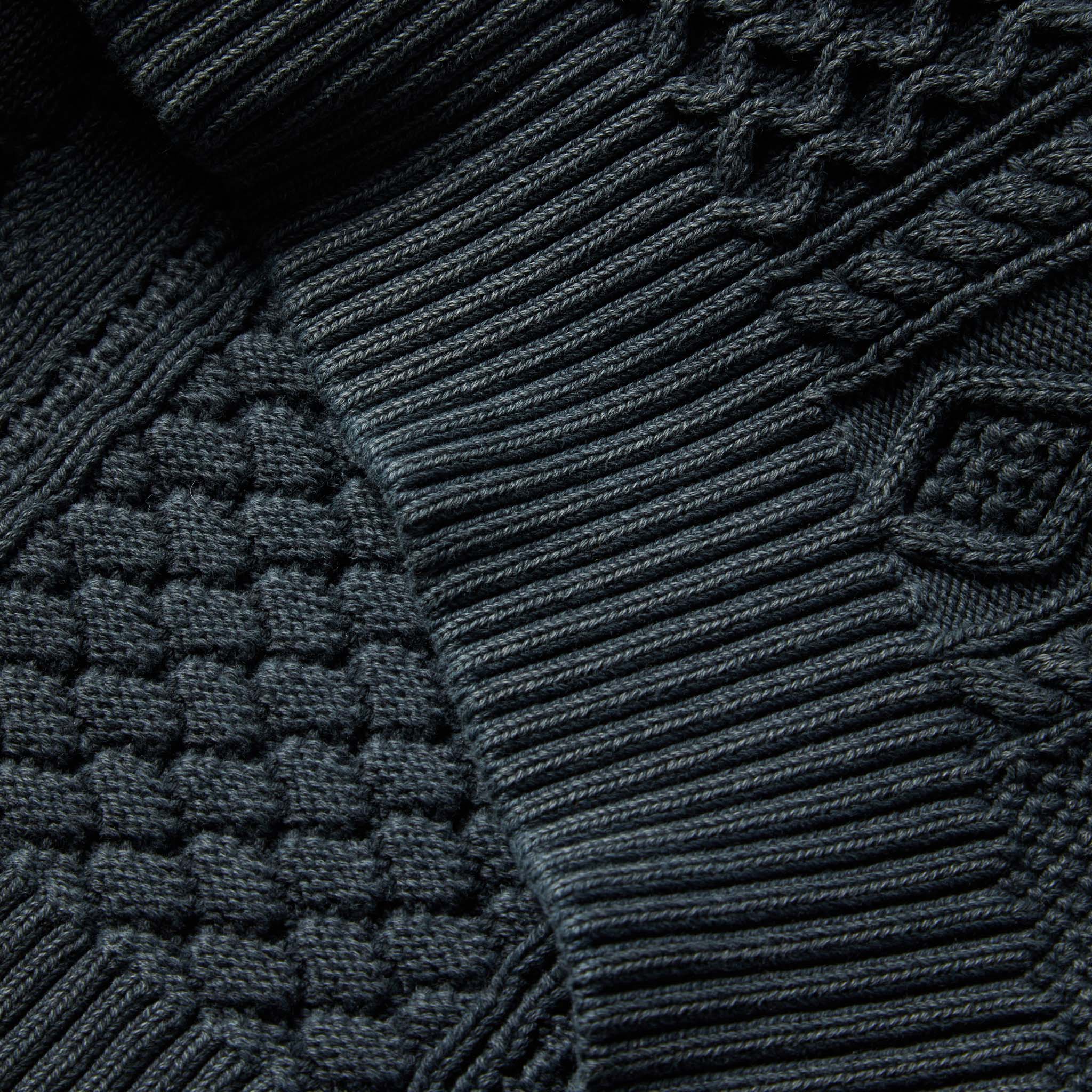 material shot showing hem of The Orr Sweater in Charcoal, Knits by Taylor Stitch
