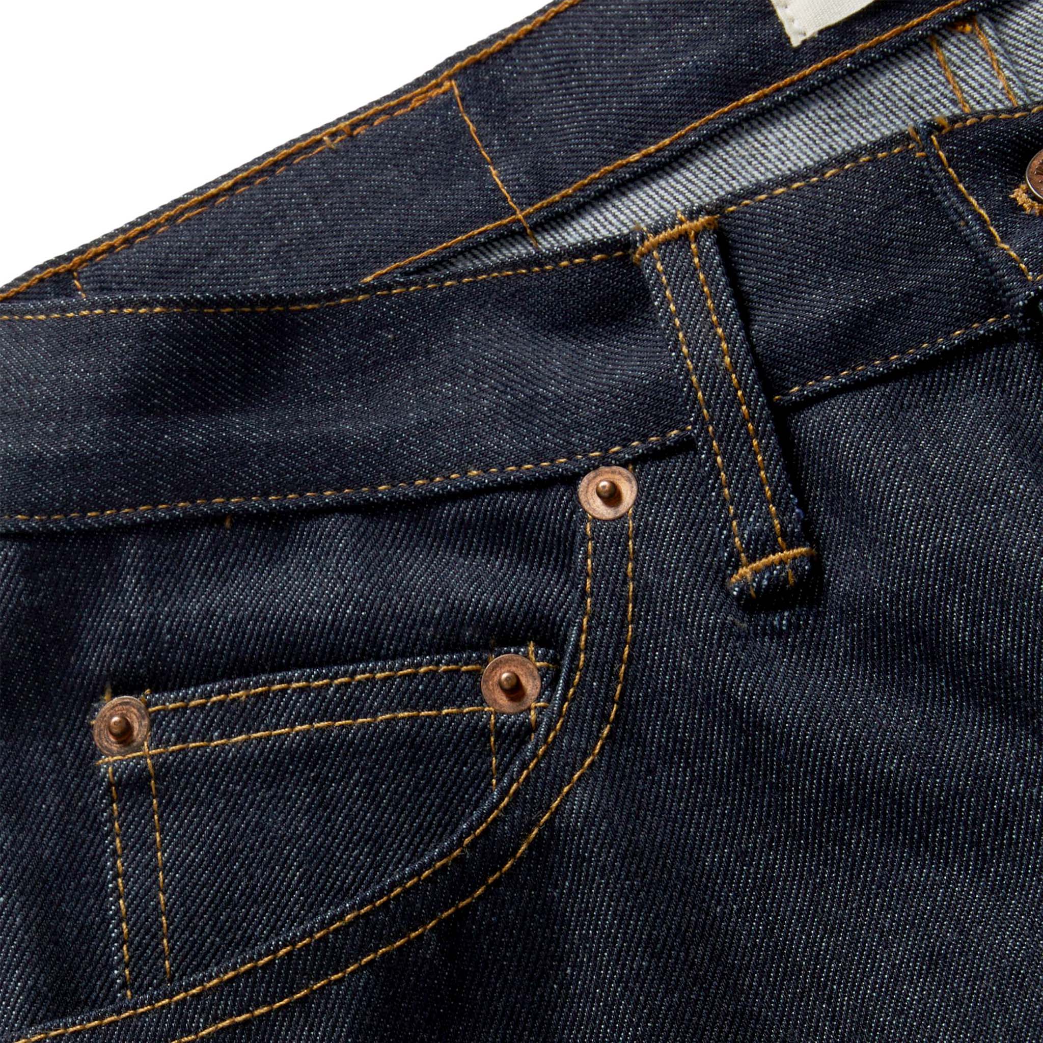 material shot of the fifth pocket on The Democratic Jean in Cone Mills Cordura Denim, Bottoms by Taylor Stitch