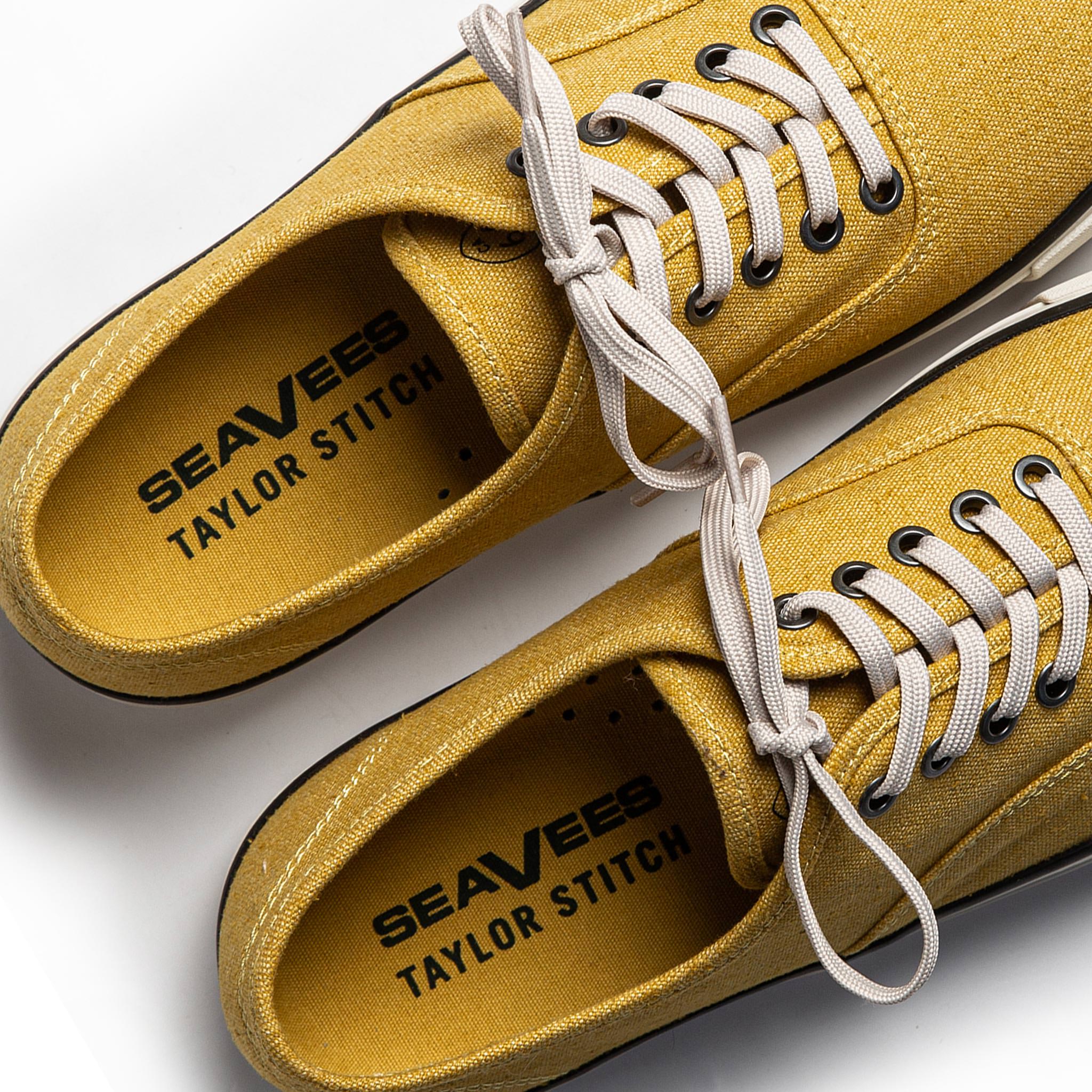 material shot of seavees x taylor stitch logo, Footwear by Taylor Stitch